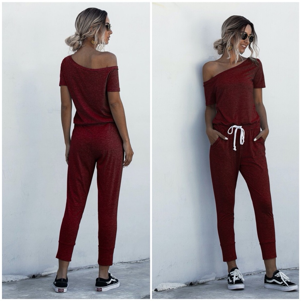 off shoulder boho waist tie pocket jumpsuit - Picture 5 of 8